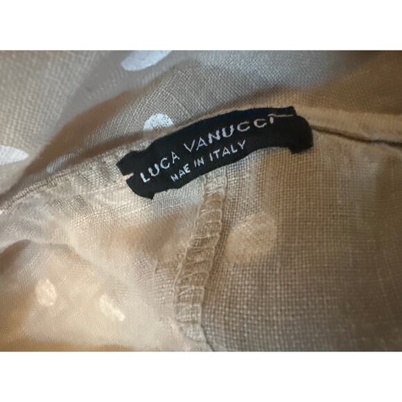 Women L Luca Vanucci Italy Beige Polka Dot 100% Linen Lagenlook Dress Asymmetric - Picture 6 of 7